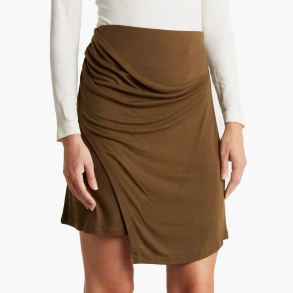 VINCE OLIVE DRAPE FRONT JERSEY KNIT SKIRT M NWT